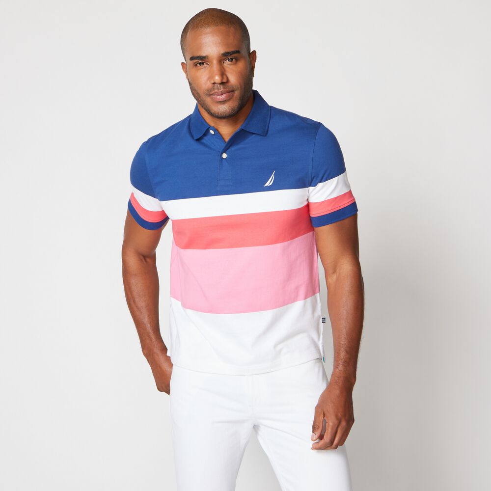 PREMIUM COTTON COLORBLOCK STRIPE POLO,Estate Blue,large