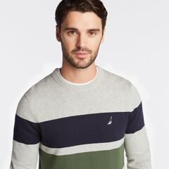 BLOCK STRIPE CREWNECK SWEATER,Grey Heather,large