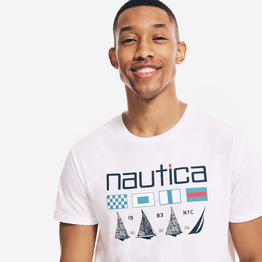 LOGO AND FLAG GRAPHIC T-SHIRT,Bright White,large