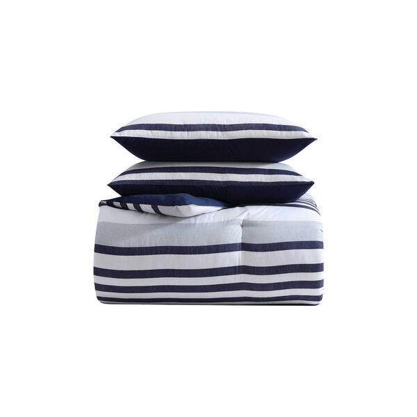 Palm Coast Stripe Blue Queen Comforter Set