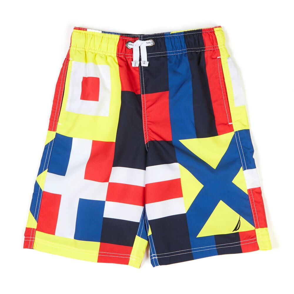 Boys' Rolando Flag Print Swim Trunks (8-20),Melonberry,large