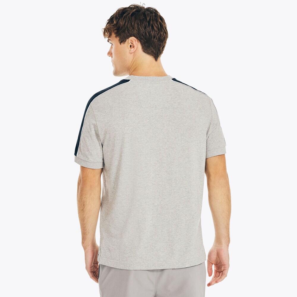 SHOULDER-STRIPE SHORT SLEEVE HENLEY,Grey Heather,large
