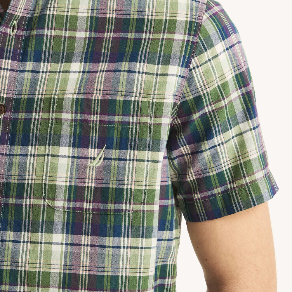 Madras Plaid Short-Sleeve Shirt,Teal Wave,large