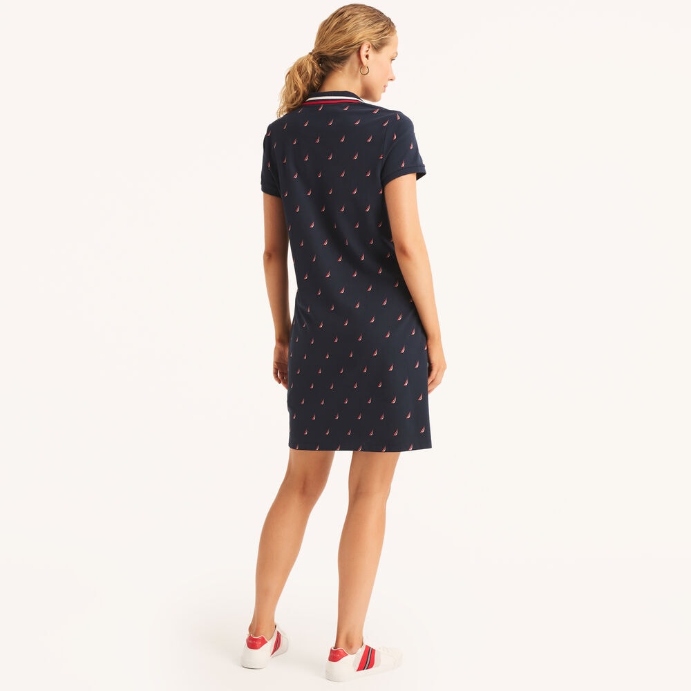 Printed Ocean Polo Dress,Stellar Blue Heather,large