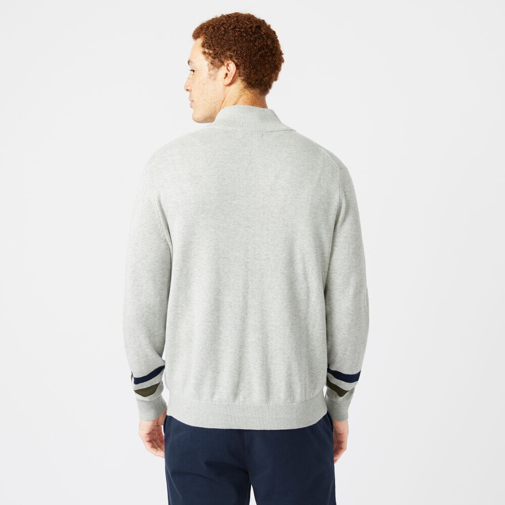 STRIPE-SLEEVE FULL-ZIP SWEATER,Grey Heather,large