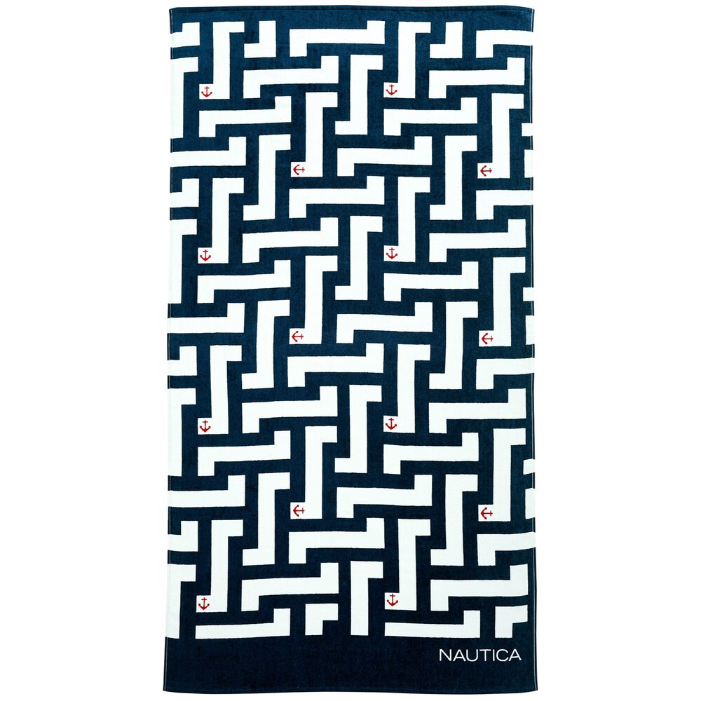 ANCHOR MAZE PRINT BEACH TOWEL,Ice Blue,large