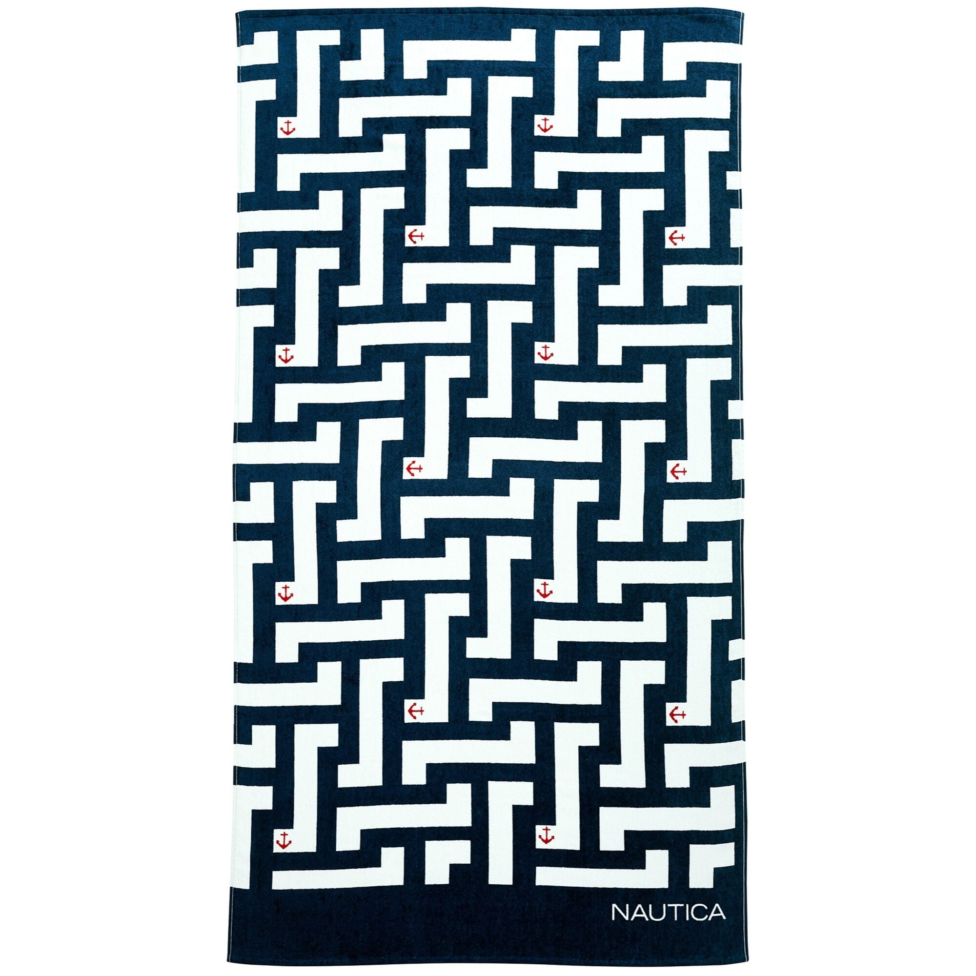 ANCHOR MAZE PRINT BEACH TOWEL,Ice Blue,large