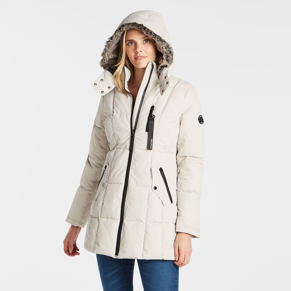 WOMEN'S QUILTED PUFFER COAT,Haze Grey Heather,large