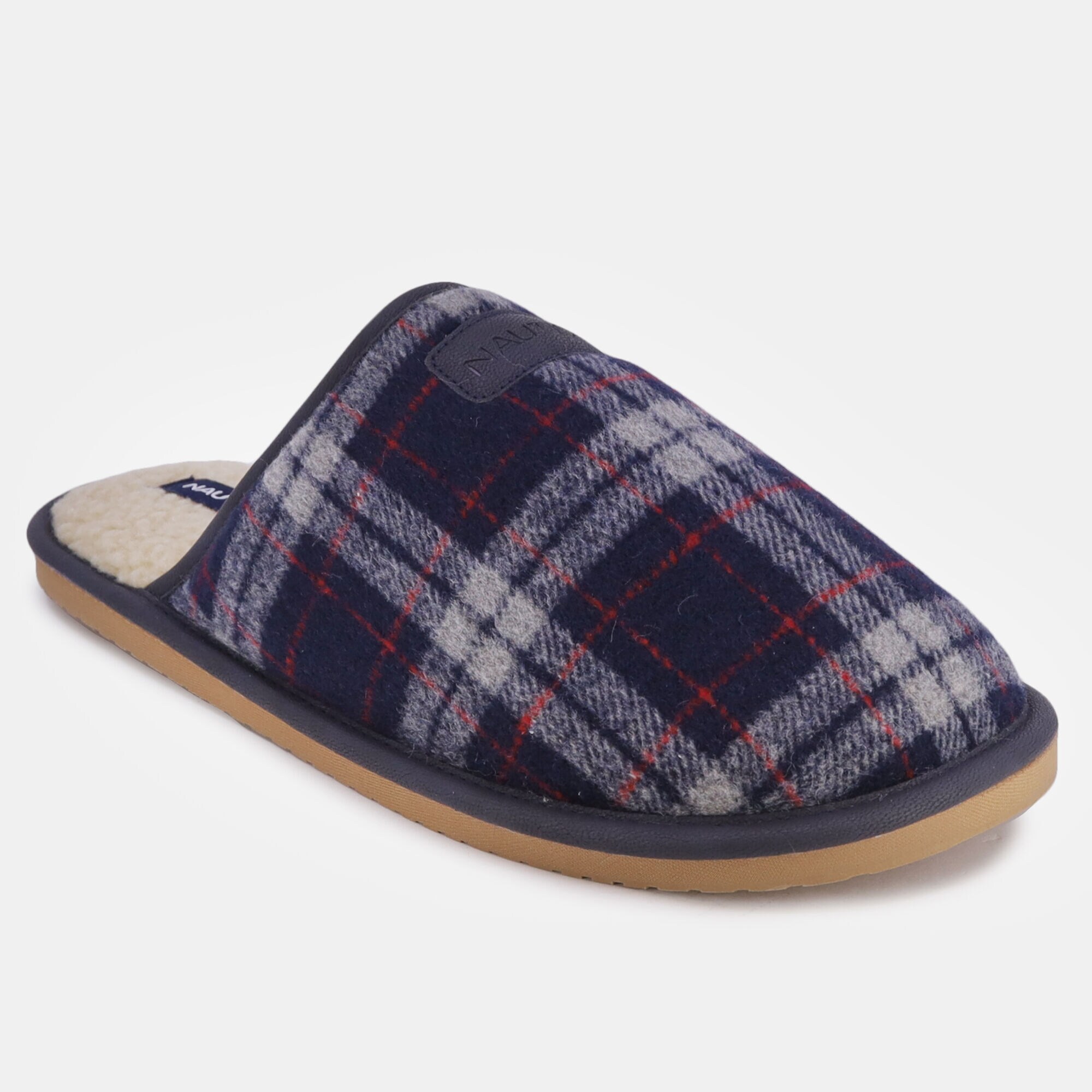 PLAID MICRO SUEDE SLIPPER,Navy,large