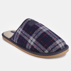 PLAID MICRO SUEDE SLIPPER,Navy,large