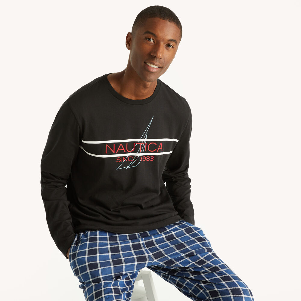 GRAPHIC LONG-SLEEVE SLEEP T-SHIRT,True Black,large