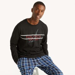 GRAPHIC LONG-SLEEVE SLEEP T-SHIRT,True Black,large