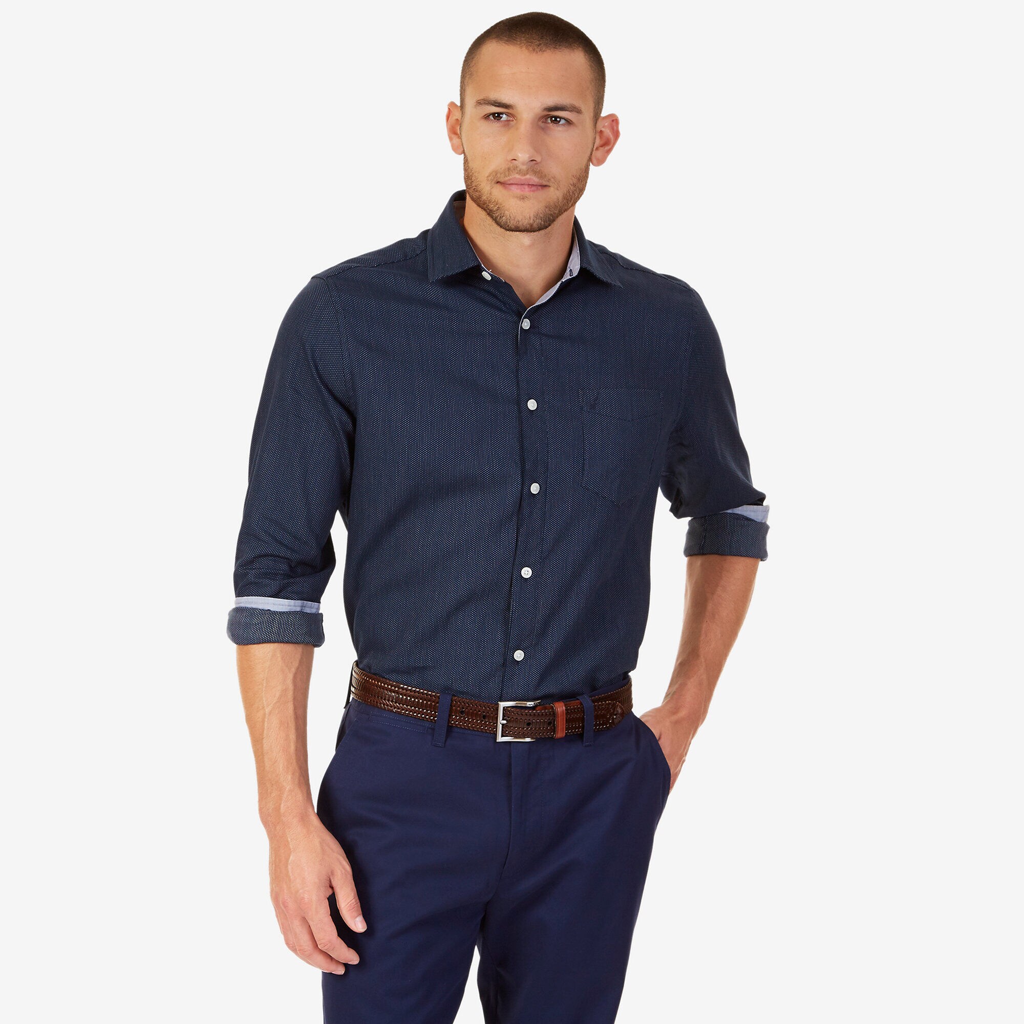 Dotted Classic Fit Button-Down Shirt,Peacoat,large