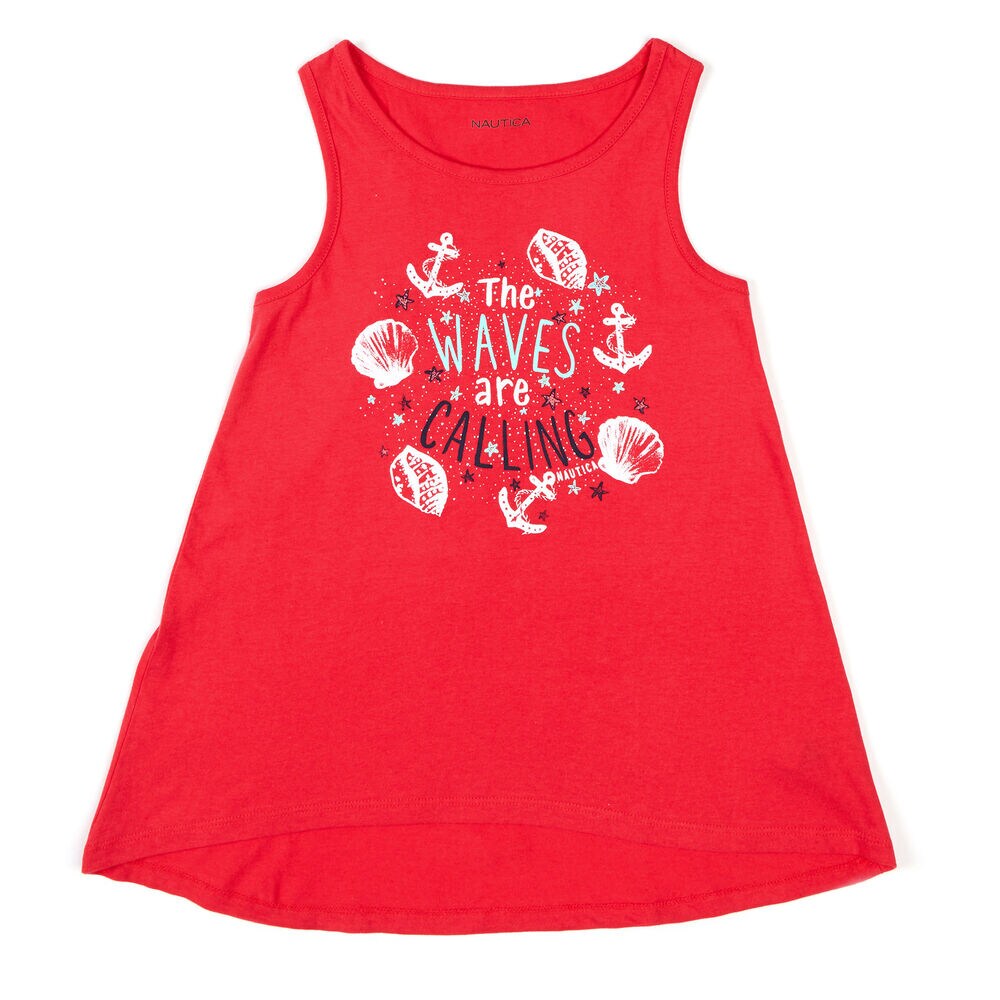 Little Girls' Waves-R-Calling High-Low Tank (4-6X),Buoy Red,large