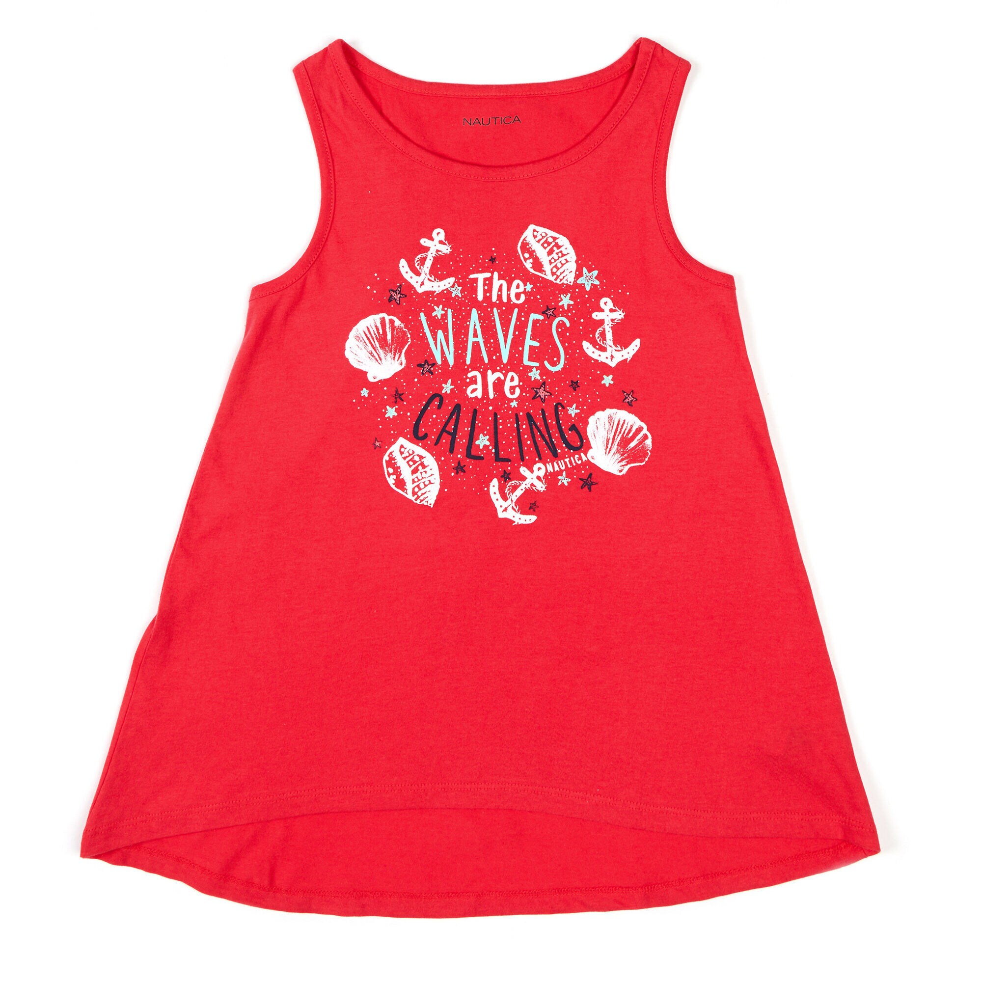 Little Girls' Waves-R-Calling High-Low Tank (4-6X),Buoy Red,large
