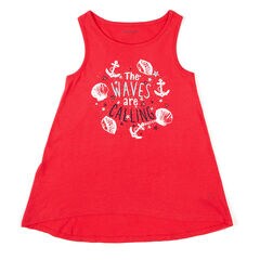 Little Girls' Waves-R-Calling High-Low Tank (4-6X),Buoy Red,large