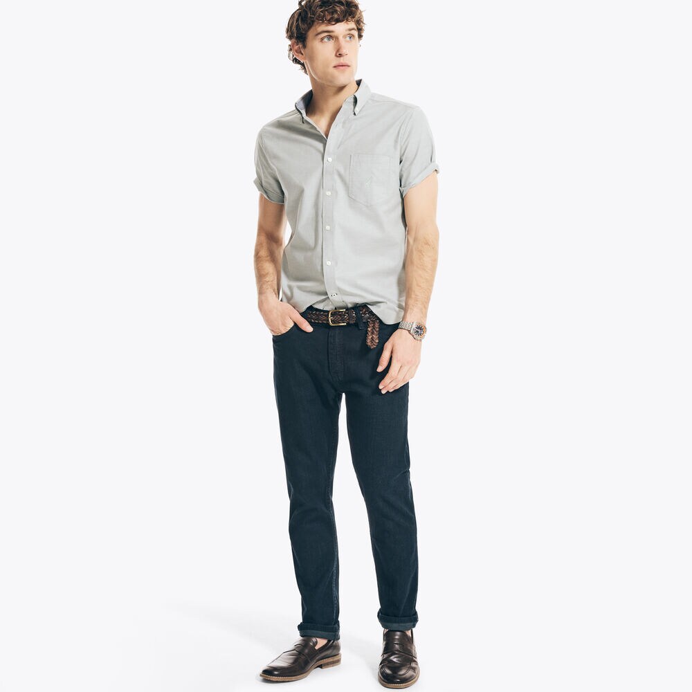 BIG & TALL SHORT-SLEEVE OXFORD SHIRT,Jade Forest Heather,large
