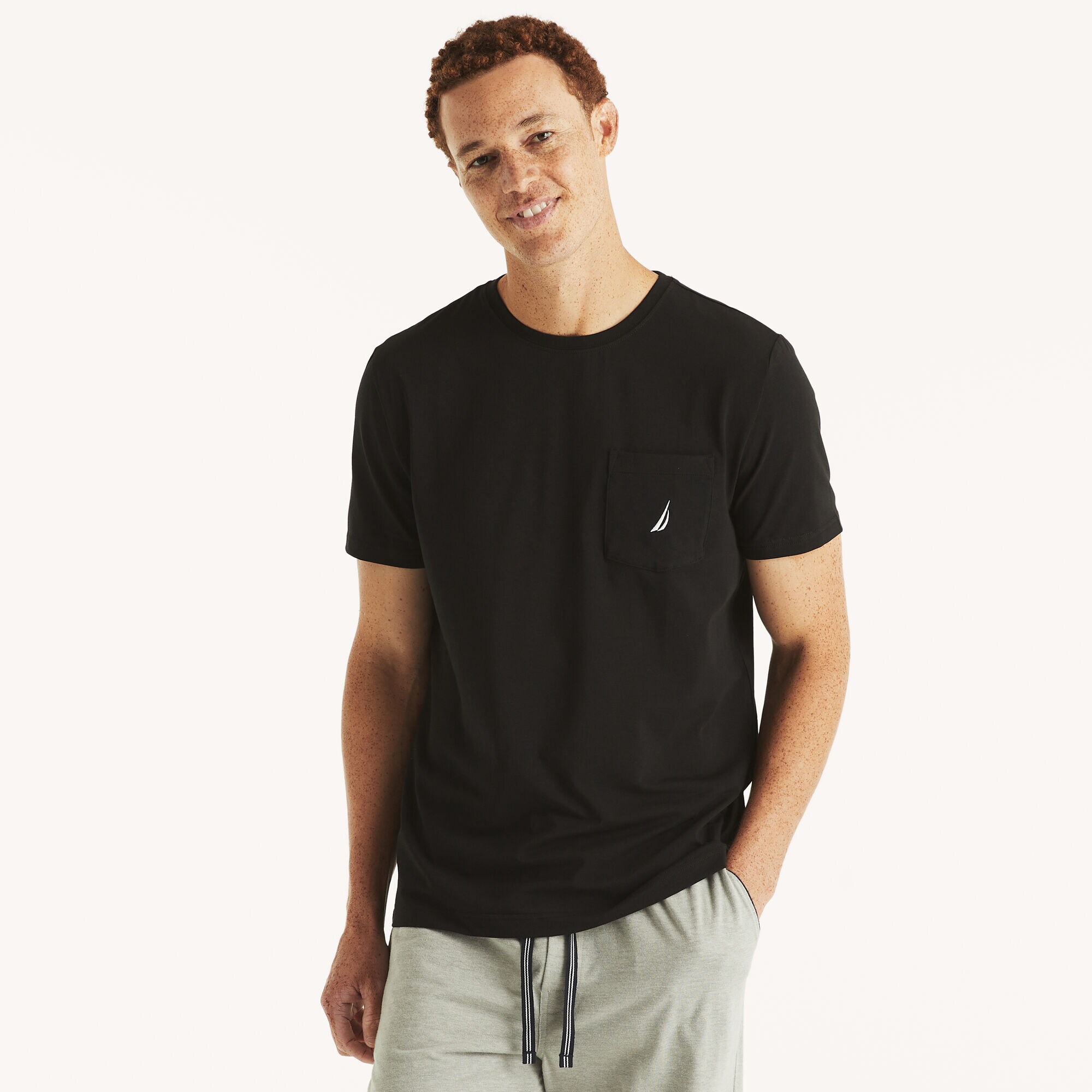 Short Sleeve Solid Pocket T-Shirt,True Black,large