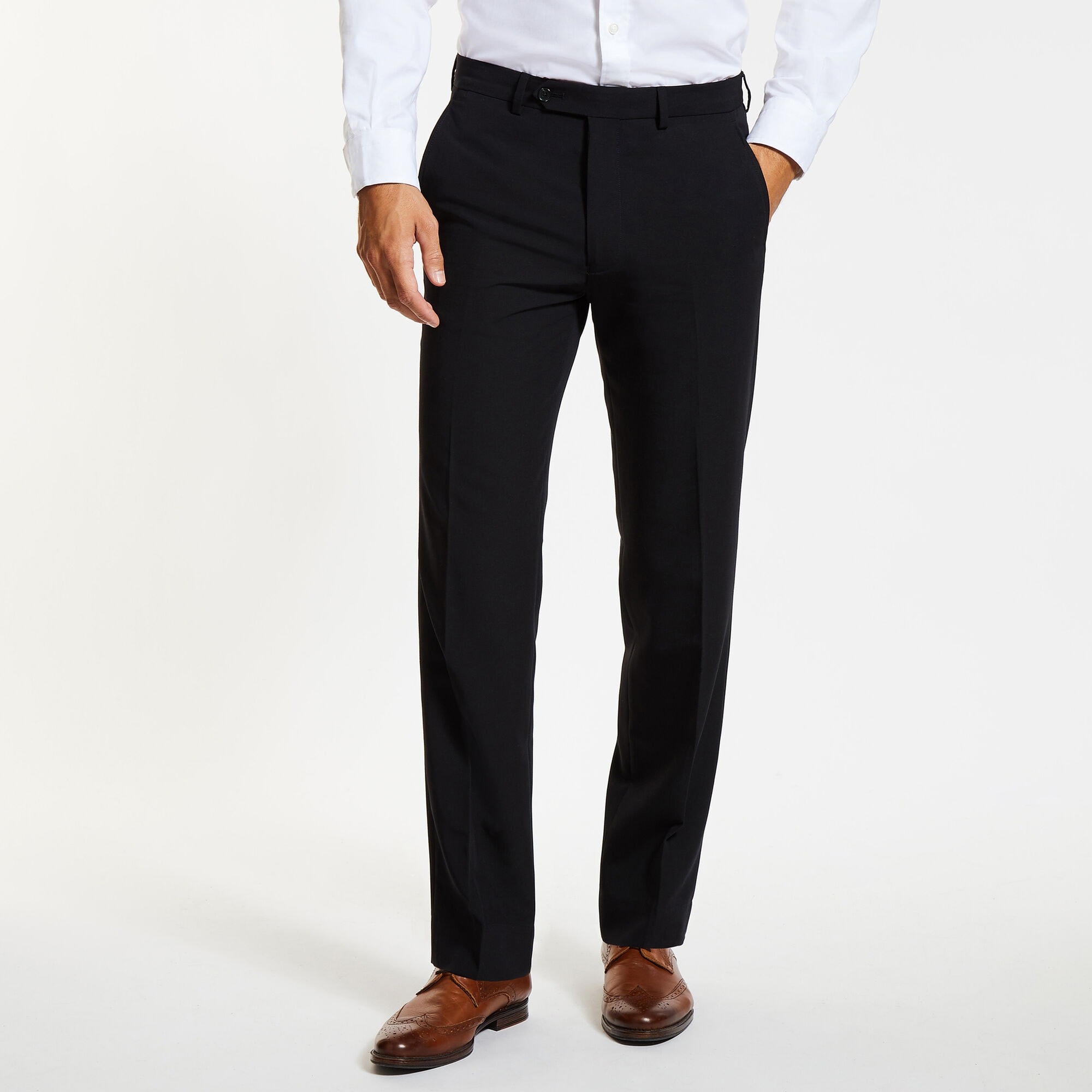 Flat Front Bi-Stretch Dress Pants,Black,large