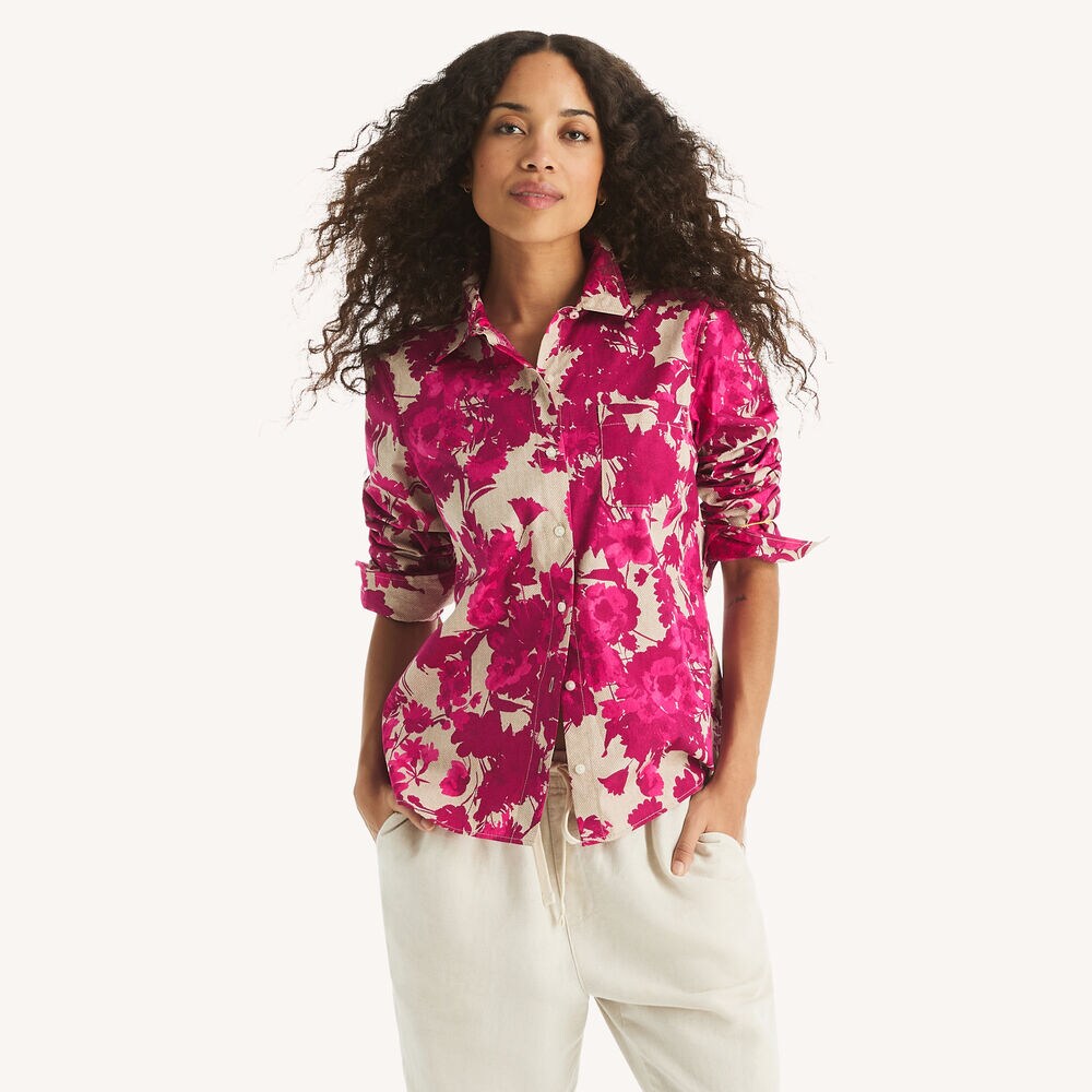 Printed Button-Up Shirt,Cabana Pink,large