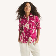 Printed Button-Up Shirt,Cabana Pink,large