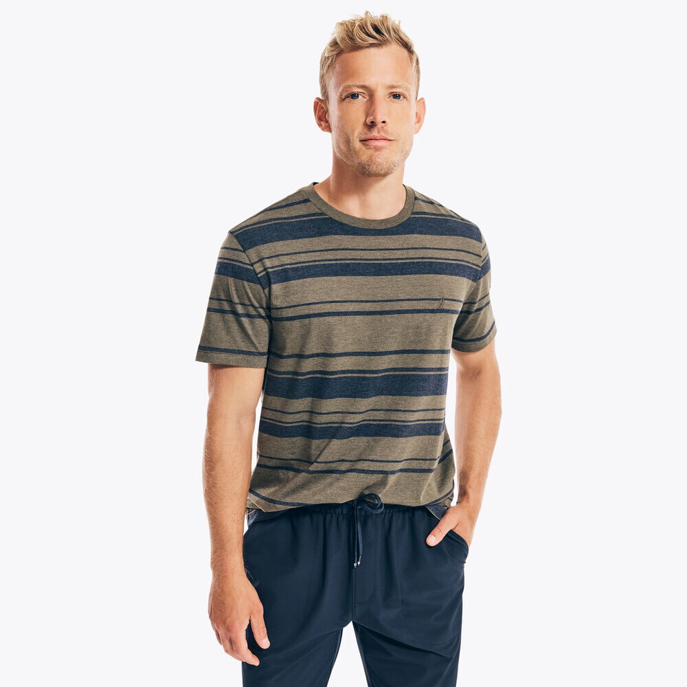 STRIPED CREWNECK T-SHIRT,Dark Hunter,large