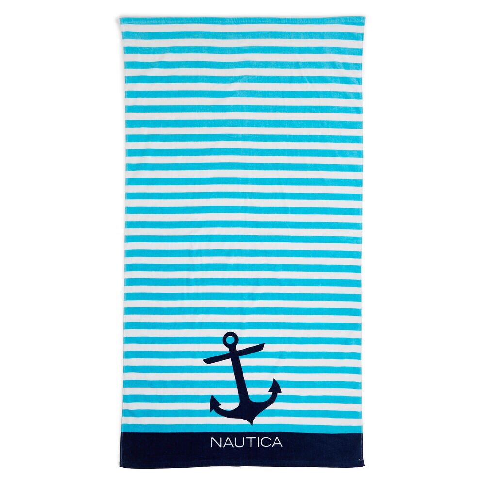 Signature Style Blue Striped Beach Towel,True Navy,large