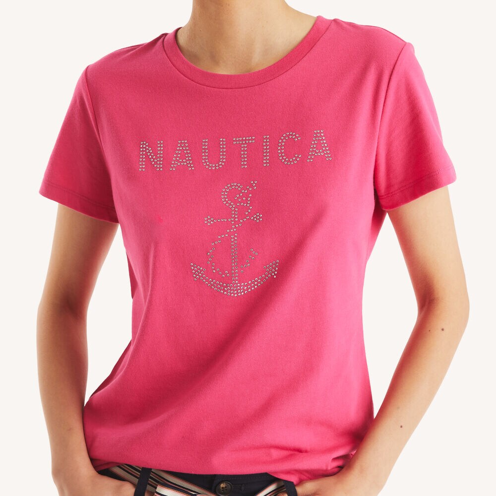 Rhinestone Anchor Graphic T-Shirt,Lotus,large