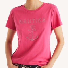 Rhinestone Anchor Graphic T-Shirt,Lotus,large