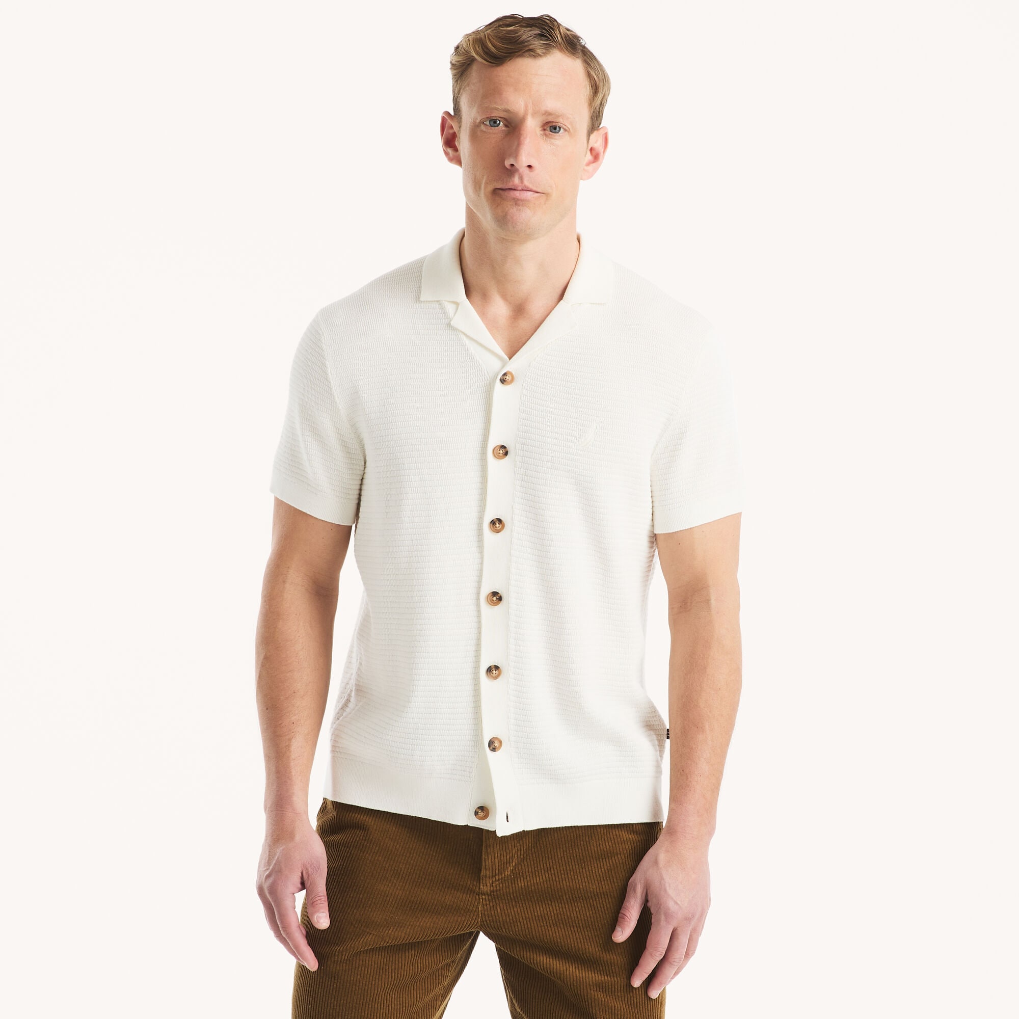 Textured Sweater Polo,Sail White,large