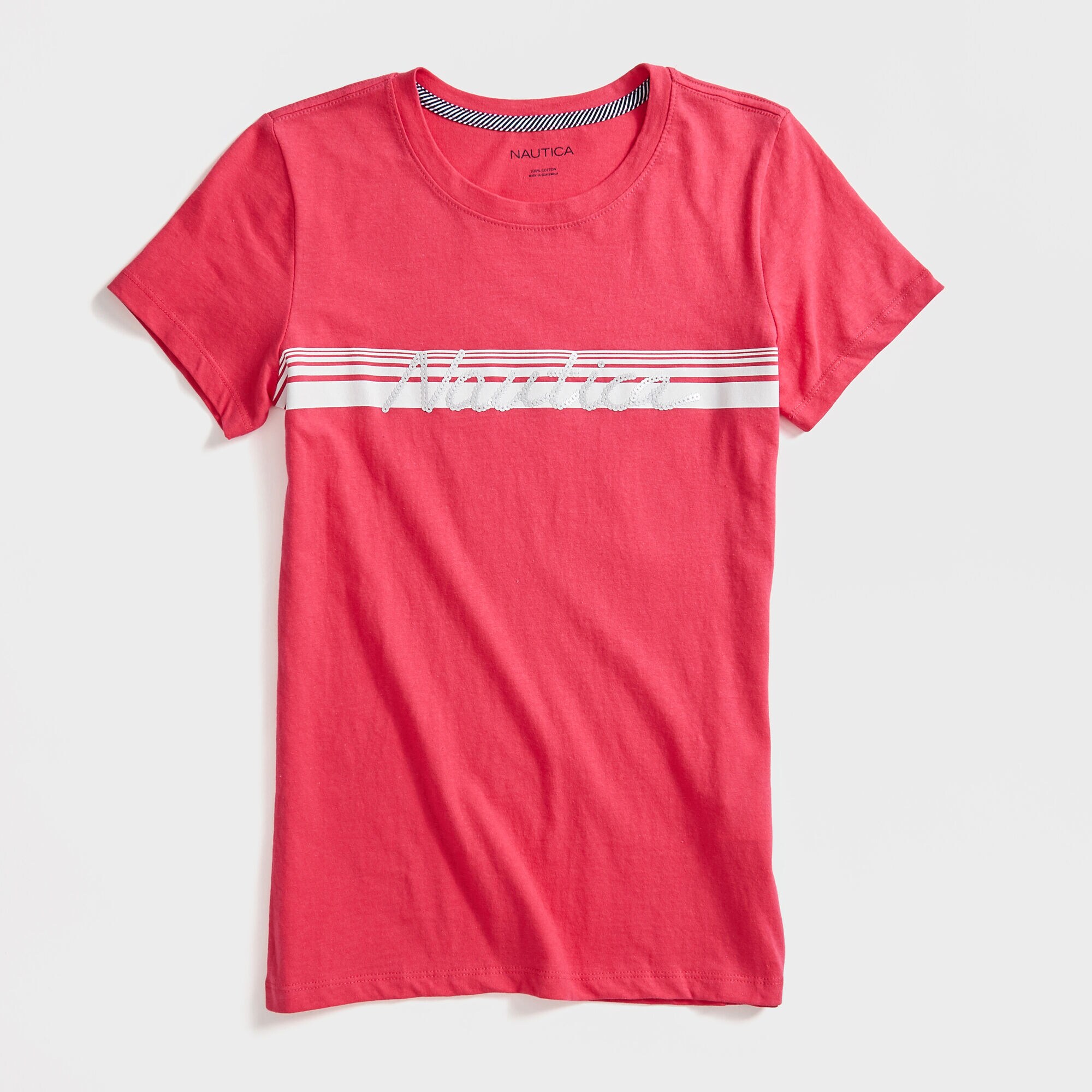 STRIPE SEQUIN LOGO T-SHIRT,Port Scarlet,large