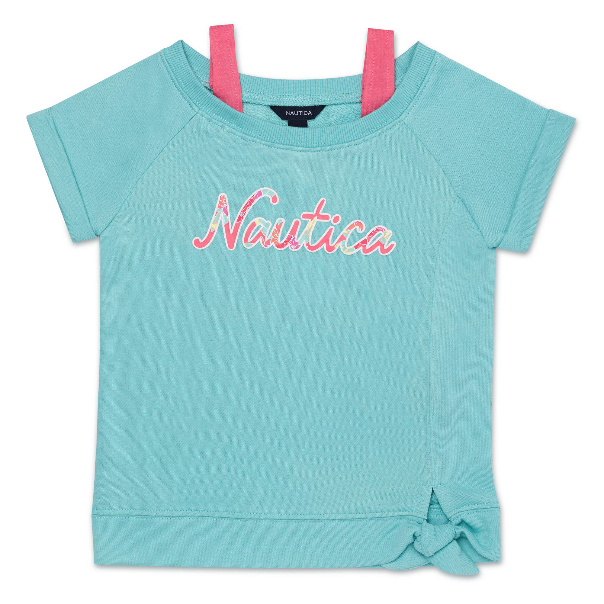 Girls' Twofer Short Sleeve French Terry Sweatshirt (7-16),Pure Deep Bay Wash,large