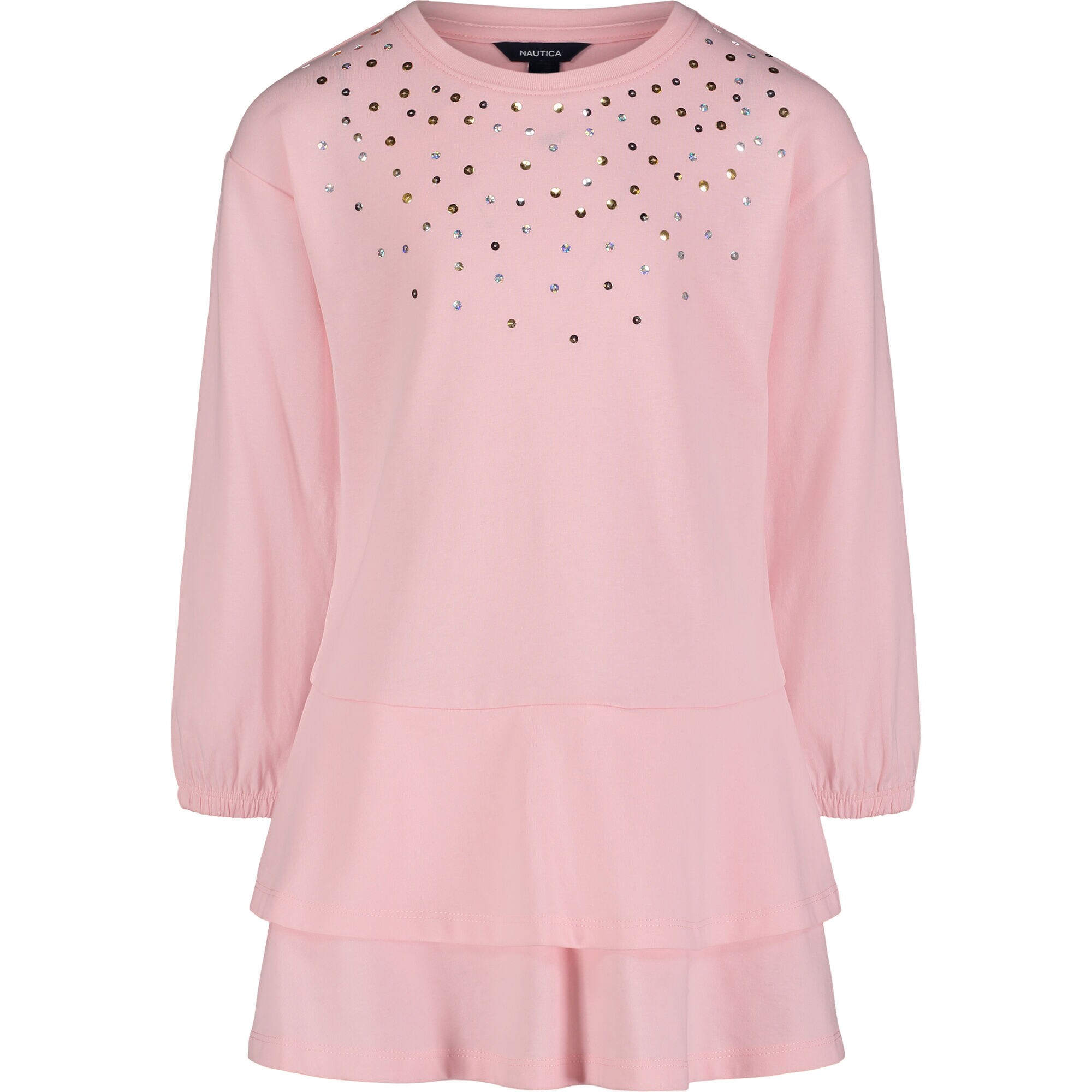 Toddler Girls' Long Sleeve Knit Dress With Sequin Art (2T-4T),Sunguard Red,large