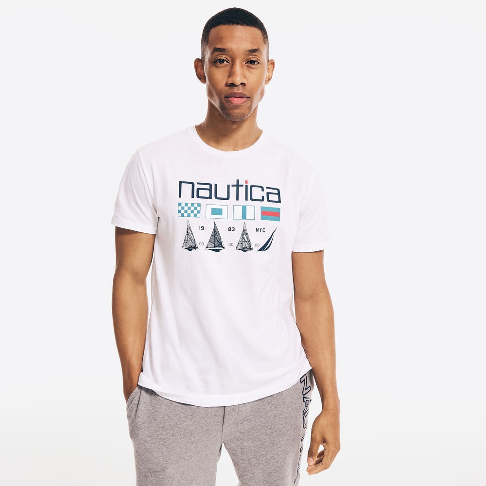 LOGO AND FLAG GRAPHIC T-SHIRT,Bright White,large