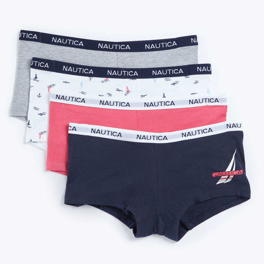 EMBROIDERED LOGO BOYSHORTS, 4-PACK,Navy,large