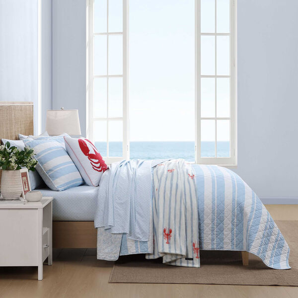 Seafront Stripe Blue Full/Queen Quilt Set