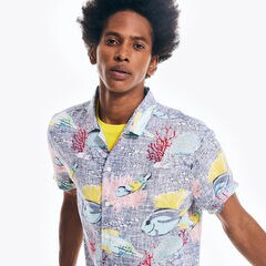 PRINTED SHORT-SLEEVE CAMP SHIRT,Pure Adriatic Sea Wash,large