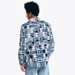 Patchwork Plaid Shirt,Peacoat,large