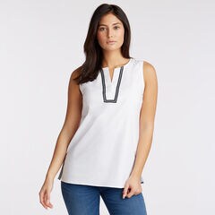 Sleeveless Woven Top,Bright White,large
