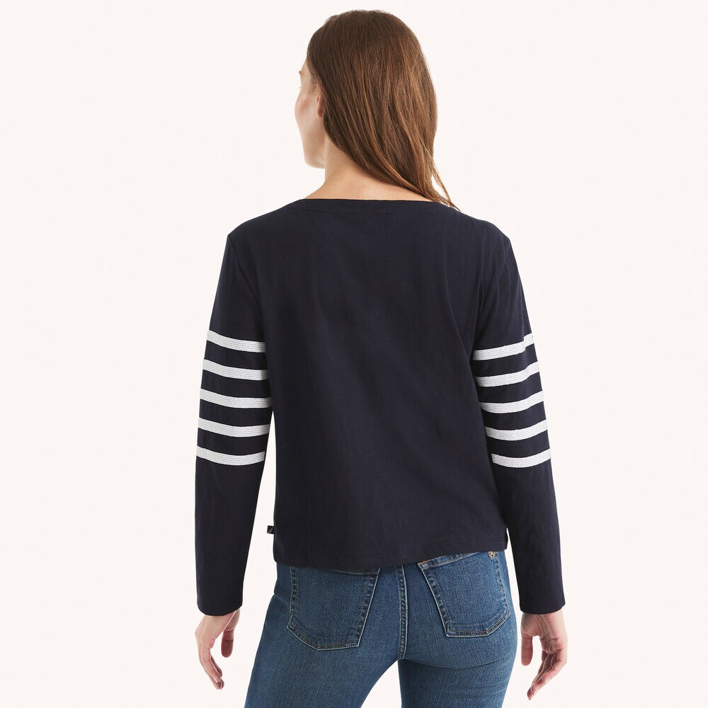 Sequin Striped Top,Navy,large