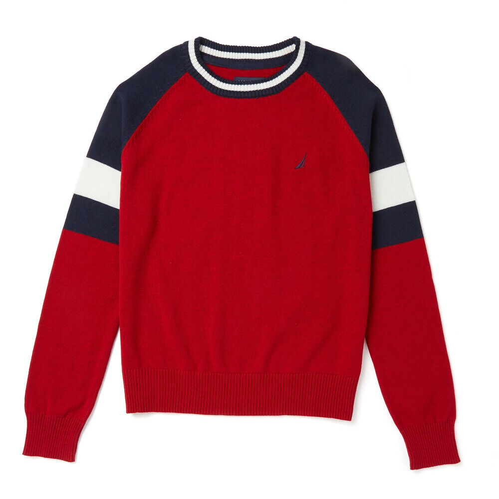 Boys' Colorblock Sweater (8-16),Dark Acacia,large