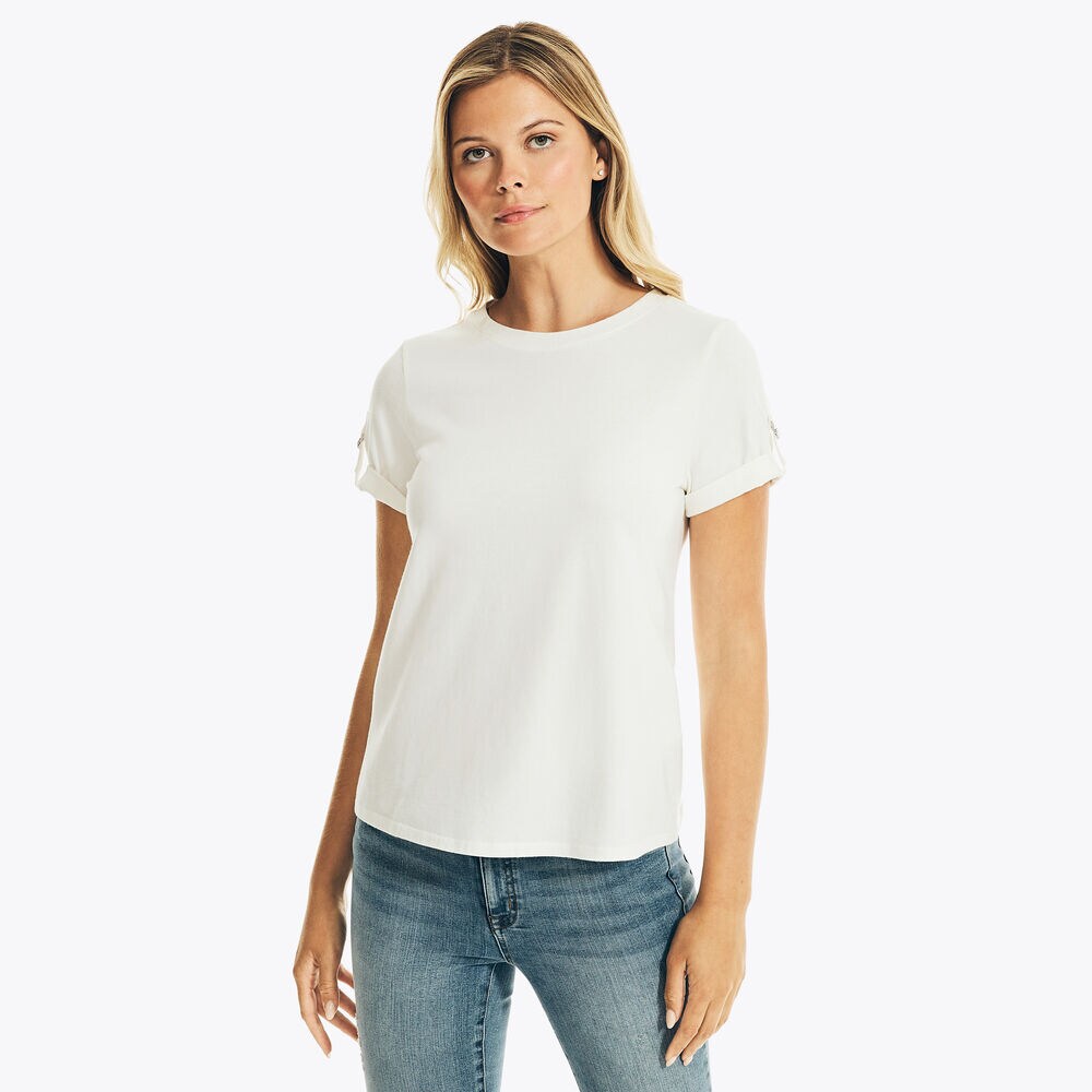 NAUTICA JEANS CO. SOLID TAB-SLEEVE TOP,Marshmallow,large