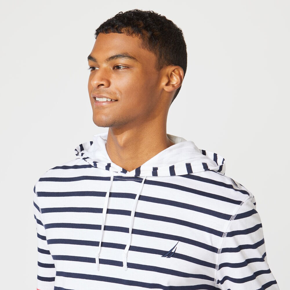 STRIPED T-SHIRT HOODIE,Bright White,large