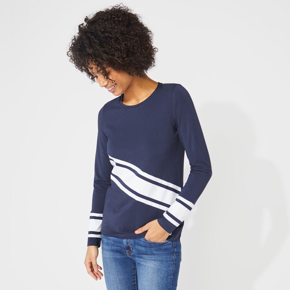 DIAGONAL STRIPE KNIT TOP,Stellar Blue Heather,large