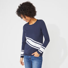 DIAGONAL STRIPE KNIT TOP,Stellar Blue Heather,large