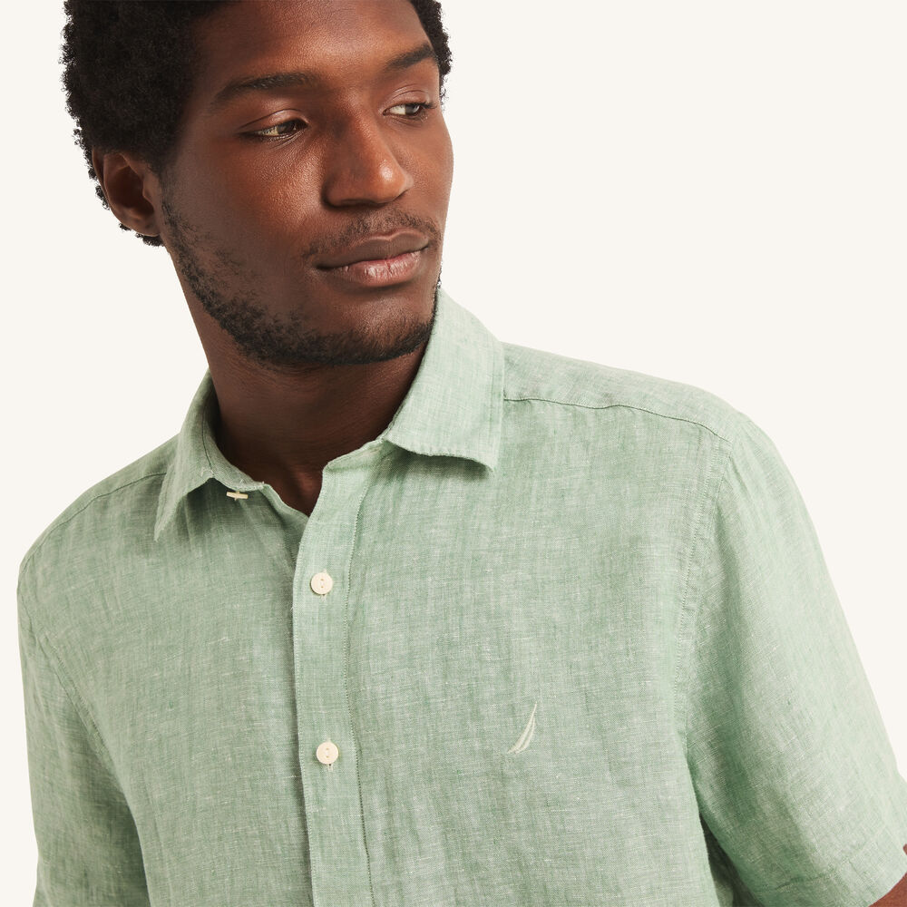 Solid Linen Short-Sleeve Shirt,Tropic Jade,large