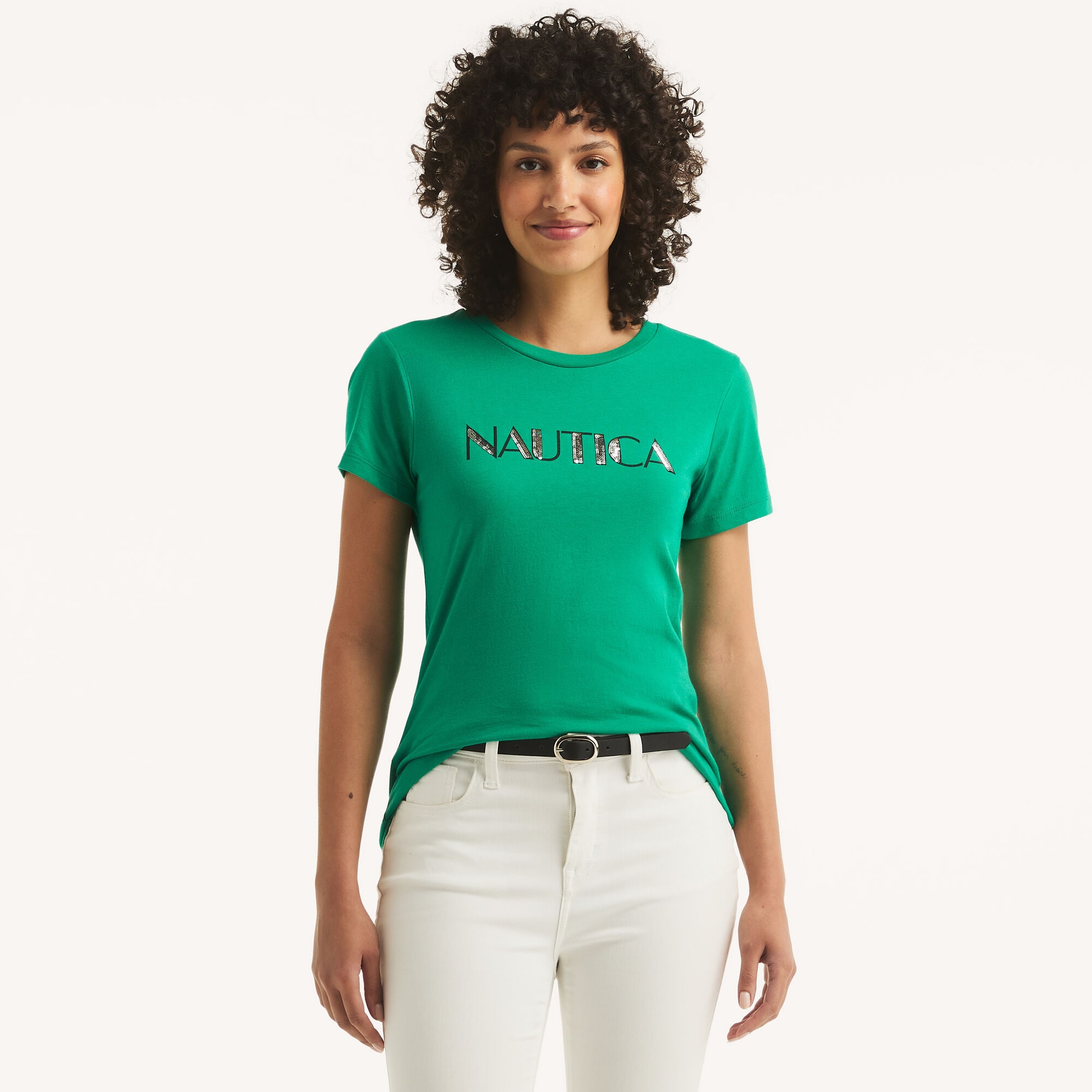 Sequin Logo Graphic T-Shirt,Dark Dill,large