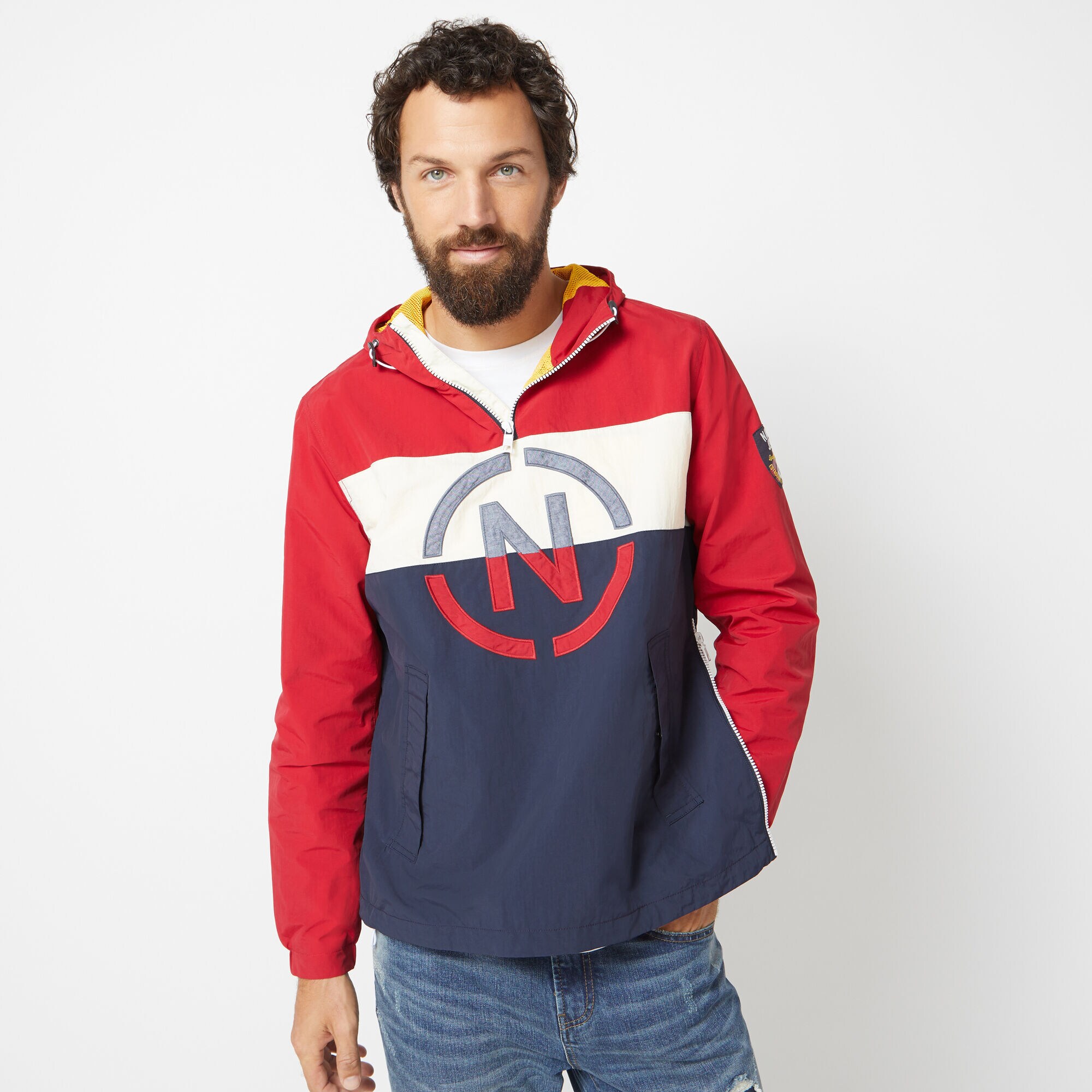 NAUTICA JEANS CO. PULL OVER ANORAK JACKET,Nautica Red,large