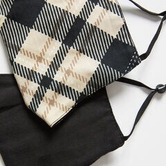 PLAID AND SOLID REUSABLE FACE MASK, 2 PACK,Military Tan,large