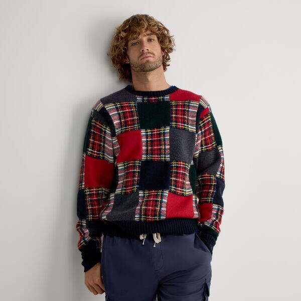 Patchwork Jacquard Crewneck Sweater